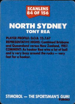 1989 Scanlens #84 Tony Rea Back
